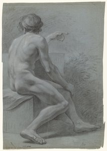 Homme nu assis, vers la droite, vu de dos - Anonymous