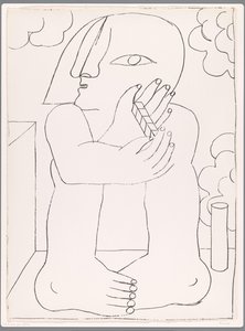 Figure assise avec une rangée de cinq cubes - Anonymous