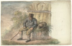 Homme assis avec une pipe au bord de la route - Anonymous