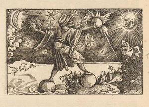Soleil et lune et un homme équilibrant les quatre éléments - Anonymous