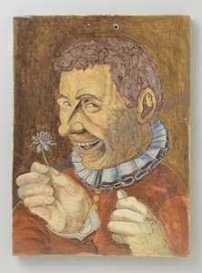 Plaque de faïence avec homme avec fleur - Anonymous