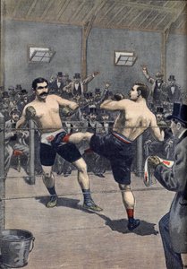 Une attaque de boxe : victoire du champion français Joseph Charlemont (1839-1918) contre Jerry Discroll avec la technique de la 