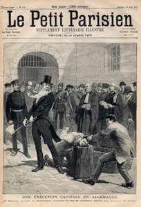 Une exécution capitale en Allemagne. Le bourreau Friedrich Reindel (1824-1908) de Magdebourg, coupant la tête du condamné Klausin dans la prison de Berlin. Gravure dans "Le petit Parisien" du 19-04-1891. Collection privée. - Anonymous Anonymous