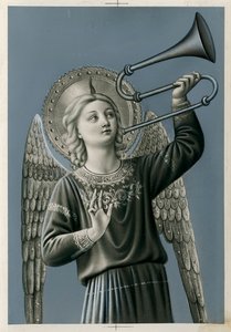 Un ange musicien jouant du trombone (impression)