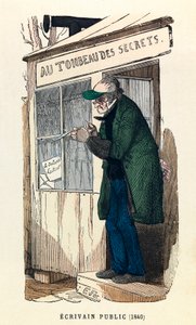 Un écrivain public en 1840 à Paris, gravure