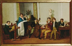 Un trio pour cordes dans un décor bourgeois ... (peinture sur toile) - Anonymous Anonymous