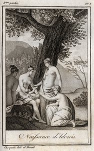 Adonis est né. Gravure de 1819 dans « Lettres à Émilie sur la mythologie » de Charles Albert Demoustier (1760-1801). Collection privée.