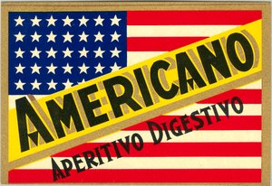 Publicité pour le short drink italien Americano, avec drapeau américain