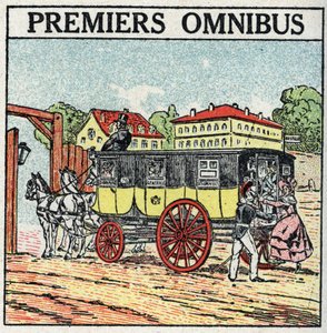 Traction animale : premier omnibus apparu en France sous Charles X (1824-1830). Illustration anonyme de 1925. Collection privée. - Anonymous Anonymous