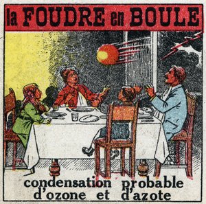 Électricité atmosphérique : foudre en boule. Illustration anonyme de 1925. Collection privée.