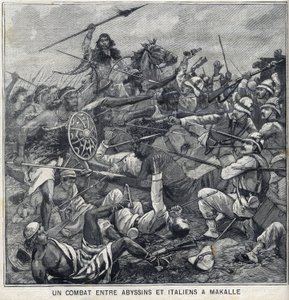 Bataille entre les Abyssins de Ménélik II et les Italiens à Makallé, Éthiopie. Gravure dans "Le Petit Parisien" - Anonymous Anonymous