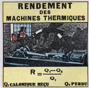 Calorimétrie : efficacité des machines thermiques. Illustration anonyme de 1925. Collection privée.