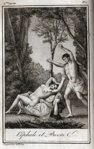 Cephale et Procris. Gravure de 1819 dans « Lettres à Emilie sur la mythologie » de Charles Albert Demoustier (1760-1801). Collection privée.