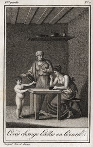 Cérès change Stellion en lézard. Gravure de 1819 dans « Lettres à Émilie sur la mythologie » par Charles Albert Demoustier (1760-1801). Collection privée.
