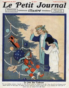 Fête de Noël : des enfants découvrent des cadeaux au pied du sapin de Noël. Illustration tirée de « Le petit journal » du 25/12/1921 Collection Privée - Anonymous Anonymous