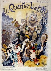 Couverture de « Au quartier latin » représentant une scène de carnaval dans les rues de Paris