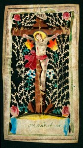 Crucifixion. Image pieuse dans le canal. Inscriptions INRI. Collection privée