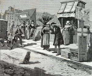 Toiletteurs de chiens sur le Pont Neuf de Paris vers 1796, Gravure, Collection privée - Anonymous Anonymous