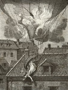 Mort dramatique de Madame Sophie Blanchard (1778-1819), aéronaute, le 6 juillet 1819 au-dessus des jardins de Tivoli à Paris, Gravure, Collection privée - Anonymous Anonymous