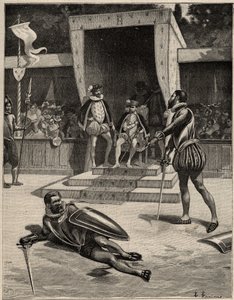 Duel entre François de Vivonne de la Châtaigneraie et Guy de Chabot, baron de Jarnac à Saint-Germain-en-Laye, France, le 10 juillet. - Anonymous Anonymous