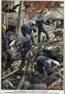 Tremblement de terre en Sicile, Calabre 1909 - Le désastre de Sicile et de Calabre (Tremblement de terre) - Les marins de la Méditerranée recherchent des victimes parmi les ruines de Messine - Anonymous Anonymous