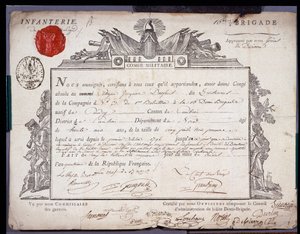 Révolution française : document officiel de congé militaire daté du 5 Prairial an IV (24/05/1796) d