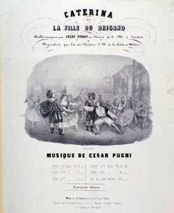 Frontispice de la partition musicale de Catarina ou la fille du bandit par Pugni pour la représentation au Teatro alla Scala (1847)