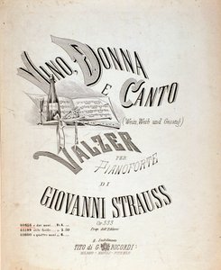 Frontispice de la partition musicale de Vin, Femmes et Chansons par Johann Strauss - Anonymous Anonymous
