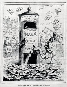 Comment le naturalisme est imposé : dessin satirique sur le roman naturaliste à propos du livre « Nana » d