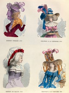 En 1787 Turban ; Chapeau du matin ; Chapeau chinois et chapeau tartare (collection privée)