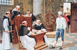 Jugement au tribunal de Genève du théologien espagnol Miguel Serveto, le condamnant à être brûlé vif pour hérésie en 1553 - Anonymous Anonymous