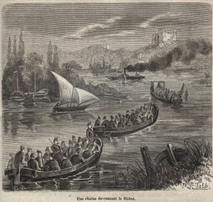 Le bagne de Toulon - une chaîne descendant le Rhône - Gravure dans « Histoire des bagnes depuis leur création à nos jours » (1877) par Pierre Zaccone (1817-1895) - Anonymous Anonymous