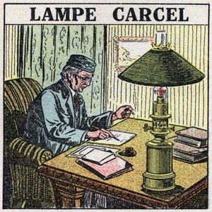 Sources de lumière : lampe Carcel, inventée par Guillaume Carcel (1750-1812) et utilisant de l