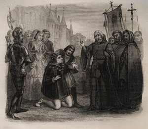 Louis XI (1423-1483) demandant sa guérison à François de Paule (1416-1507) Gravure de 1846 dans « Vies des saints ». Collection privée. - Anonymous Anonymous