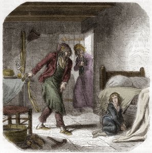Louis XVII (1785-1795) au Temple, avec son geôlier le cordonnier Antoine Simon - Gravure dans « Histoire des Girondins » par Alphonse de Lamartine (1790-1869) 1865-1866 - Collection privée