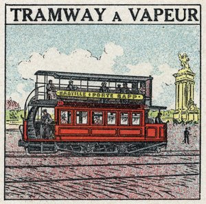 Traction mécanique : tramway à vapeur apparu à Paris à la fin du 19ème siècle sur la ligne de la Bastille - porte Bapp. Illustration anonyme de 1925. Collection privée. - Anonymous Anonymous