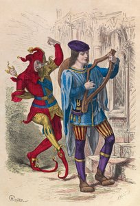 Musicien et fou dansant à Paris au 14ème siècle - Collection privée