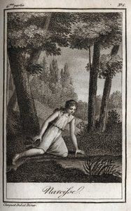 Narcisse contemplant son reflet (Narciso) Gravure de 1819 dans "Lettres à Emilie sur la mythologie" par Charles Albert Demoustier (1760-1801). Collection privée. - Anonymous Anonymous