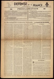 Un des journaux clandestins "Défense de France" du 15/01/1944