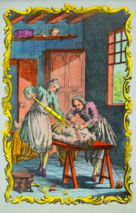 Médecin étudiant le mouvement du sang : frontispice du «mémoire sur le mouvement du sang et sur les effets de la saignée» par Albrecht von Haller (1756). Collection privée
