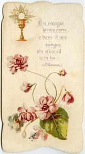 Image pieuse : Eucharistie, Qui mange mon corps et boit mon sang demeure en moi et moi en lui (gravure)
