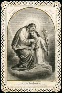 Image pieuse : Jésus recevant les âmes des fidèles (gravure)