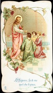 Image pieuse : « Seigneur, fais de moi ce que tu veux » Cérémonie de communion. Chromolithographie du début du 20ème siècle