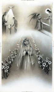 Image pieuse : communion et profession de foi, étapes de l