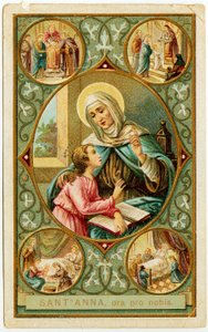 Image pieuse : Scènes de la vie de Sainte Anne, le mariage, la naissance de Marie, la présentation au Temple et la mort - Anonymous Anonymous