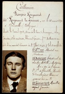 Fiche de police de Raymond Callemin dit Raymond la Science, complice de Jules Bonnot avec la liste de ses crimes - Anonymous Anonymous