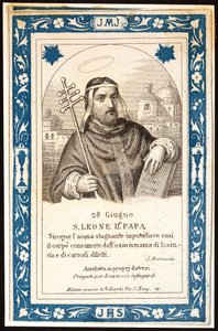 Pape Saint Léon (Leone) II (7e siècle) Image pieuse. Carte postale. Début du 20e siècle. Collection privée