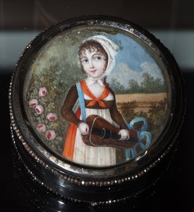 Portrait de jeune fille à la vielle à roue. Aquarelle anonyme vers 1800. Collection privée - Anonymous Anonymous
