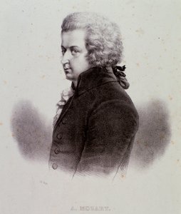 Portrait du compositeur autrichien Wolfgang Amadeus Mozart (1756-1791) Gravure. XIXe siècle. Collection privée milanaise