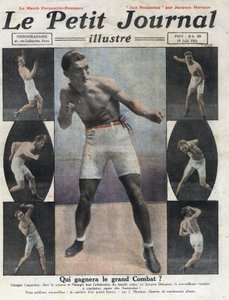 Portrait du boxeur français Georges Carpentier qui va affronter le boxeur américain Jack Dempsey pour le titre de champion du monde. Illustration tirée de "Le petit journal illustré" du 19/06/1921 - Anonymous Anonymous